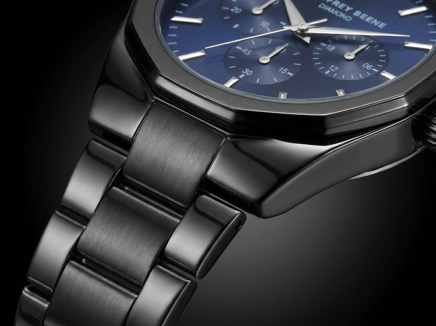 Geoffrey Beene Men’s Round Gunmetal Watch 43mm Blue Sunray Dial Bracelet Diamond Accent