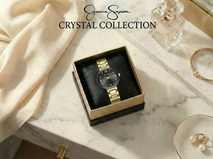 Jessica Simpson Women’s Round Gold Watch 28mm Black Sunray Dial