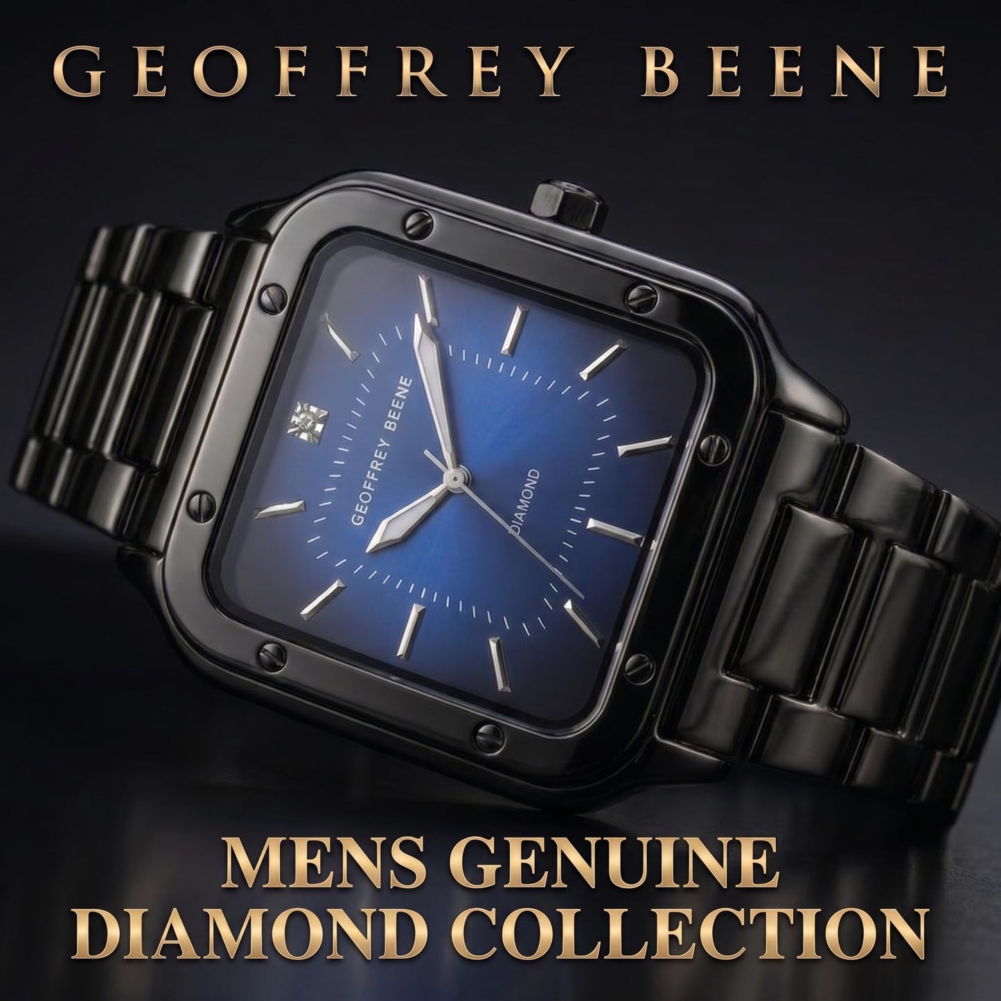 Geoffrey Beene Men’s Cushion Gunmetal Watch 41mm Blue Gradient Sunray Dial Bracelet Diamond Accent