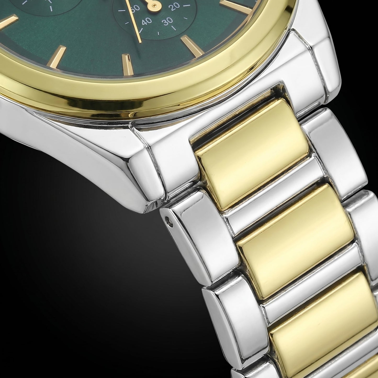 Geoffrey Beene Men’s Round Two Tone Watch 43mm Dark Teal Sunray Dial Bracelet Diamond Accent