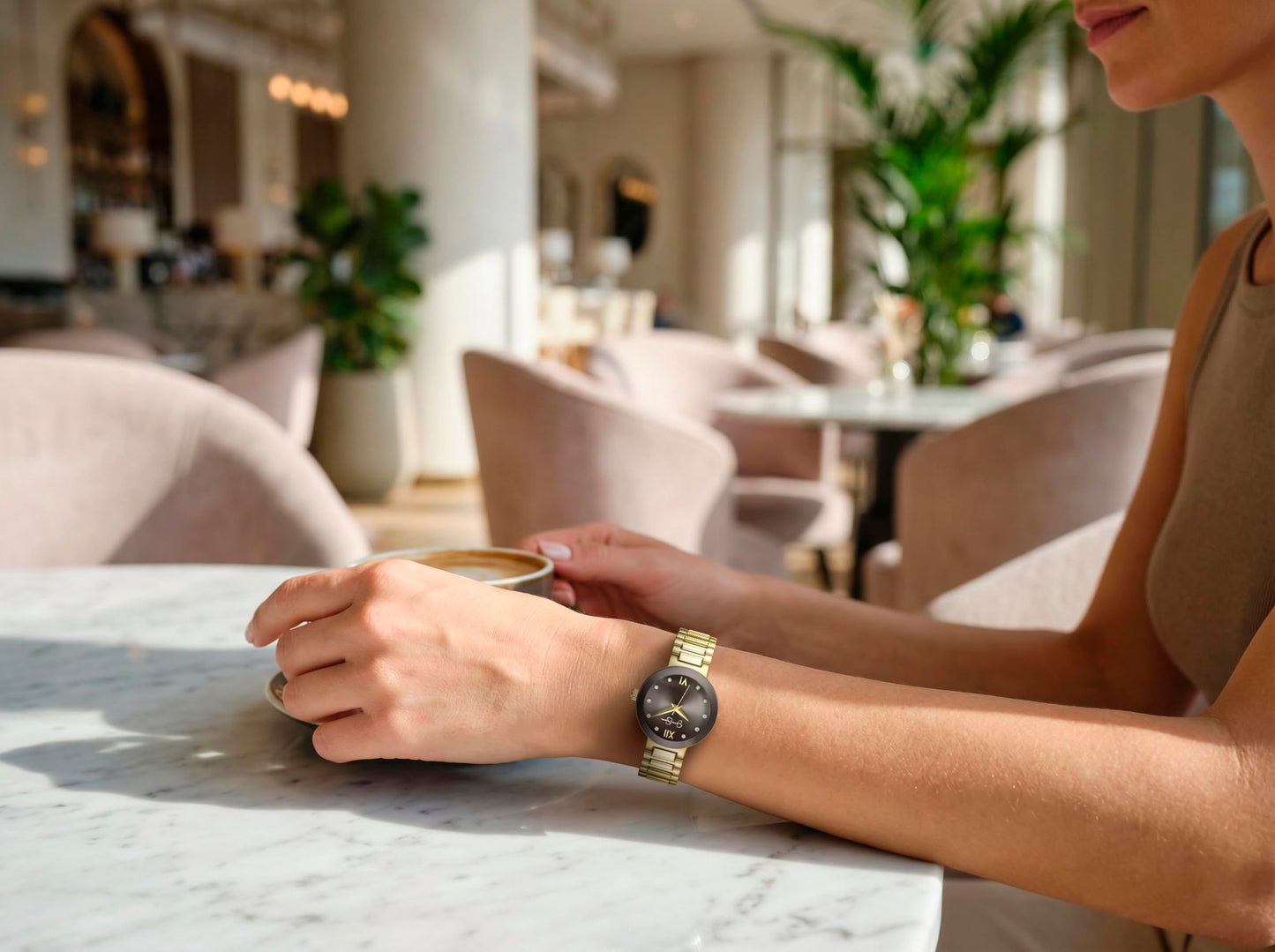 Jessica Simpson Women’s Round Gold Watch 28mm Black Sunray Dial