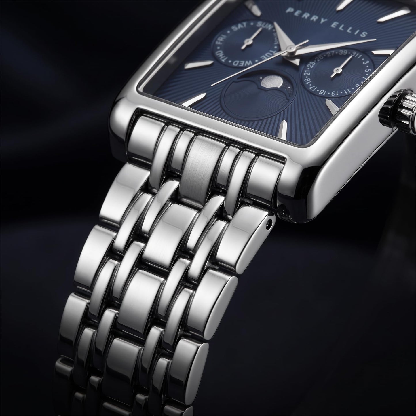 Perry Ellis Men's Rectangular Moonphase Watch, Alloy Bracelet, Gift