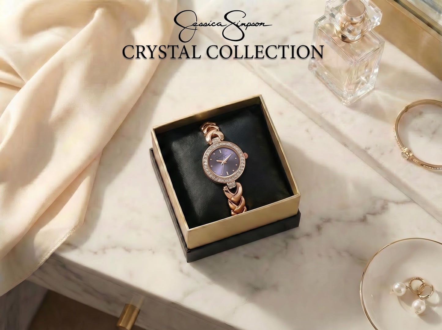 Jessica Simpson Women’s Round Rose Gold Watch 24mm Lavender Dial Crystal Bezel