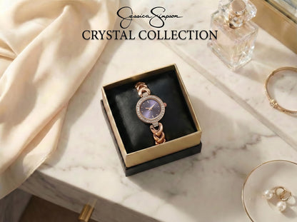 Jessica Simpson Women’s Round Rose Gold Watch 24mm Lavender Dial Crystal Bezel