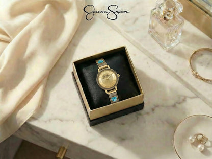 Jessica Simpson Women’s Round Gold Watch 28mm Champagne Textured Dial