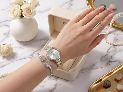 Ellen Tracy Women's Analog Watch – Round Case, Metal Bracelet with Foldover Clasp, Battery Powered Quartz, Elegant Gift for Her on Birthdays and Anniversaries