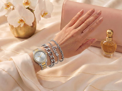 Jessica Simpson Women’s Watch Set Silver 32mm Silver Dial Bracelet Set