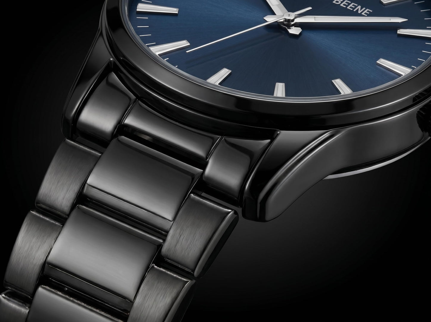 Geoffrey Beene Men’s Watch Set Round Gunmetal 42mm Blue Sunray Dial Strap & Bracelet