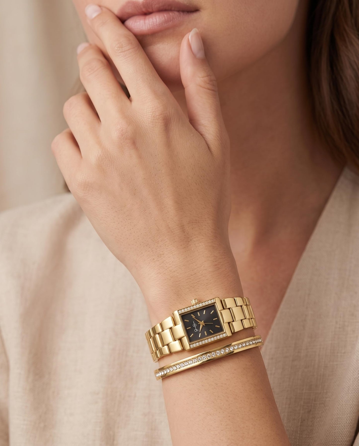 Jessica Simpson Women's 20mm Rectangular Quartz Watch Metal Bracelet