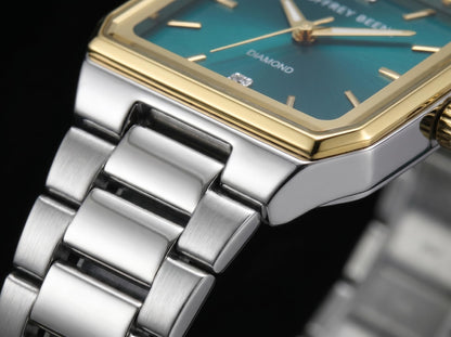 Geoffrey Beene Men's Square Two Tone Watch 33mm Teal Sunray Dial