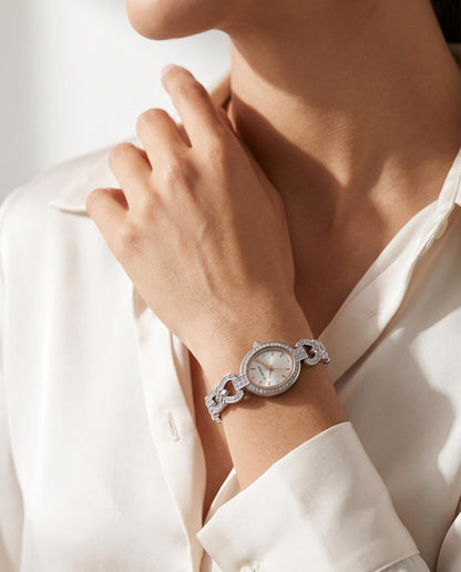 Ellen Tracy Women's 21mm Oval Case Quartz Bracelet Watch Metal
