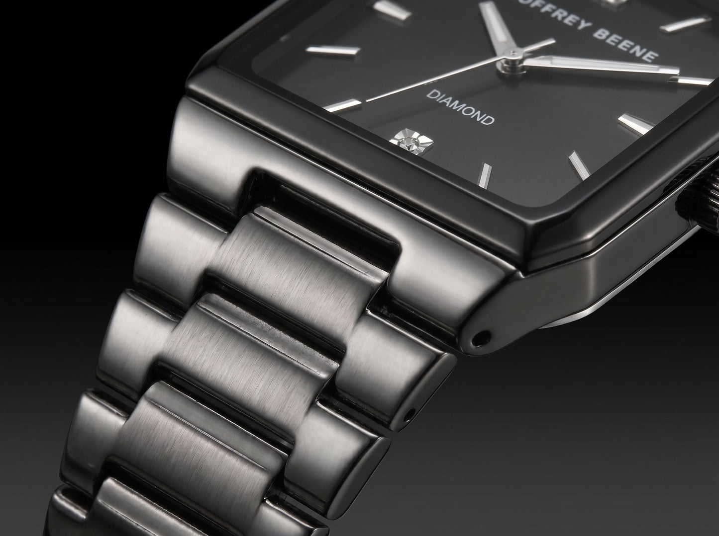 Geoffrey Beene Men’s Square Gunmetal Watch 33mm Black Sunray Dial Bracelet Diamond Accent