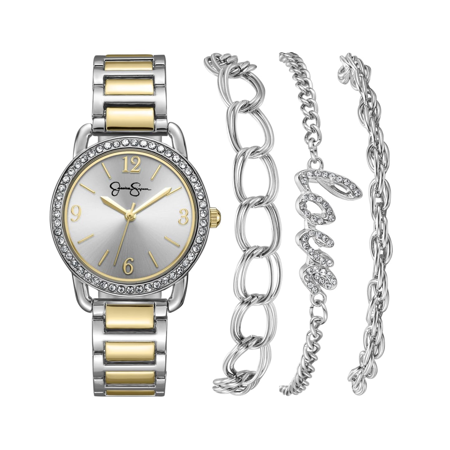 Jessica Simpson Women’s Watch Set Silver 32mm Silver Dial Bracelet Set