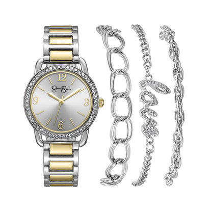 Jessica Simpson Women’s Watch Set Silver 32mm Silver Dial Bracelet Set