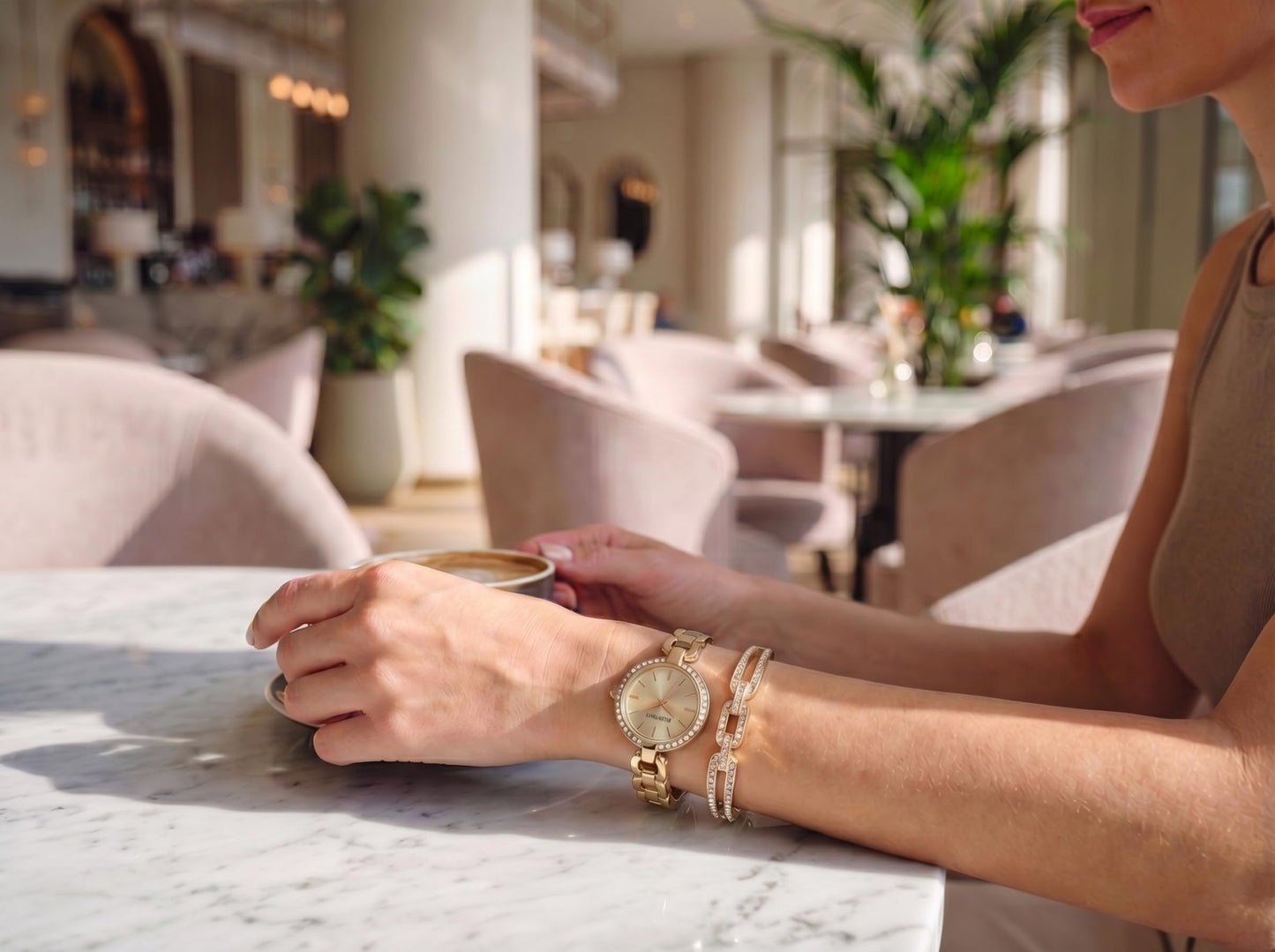 ELLEN TRACY Women's 28mm Round Rose Goldtone Watch and Bangle Gift Set, Rose Gold Dial, Crystal Accents