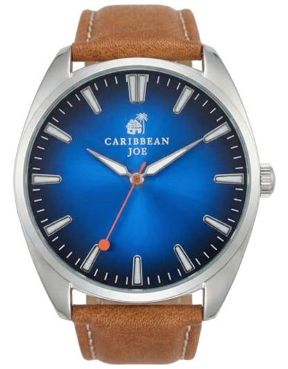 Caribbean Joe Men’s Analog Watch with Gold-Tone 41mm Case, Green Degrade Sunray Dial, Brown PU Leather Strap, Quartz Movement, Casual Dress Fashion Wrist Watch