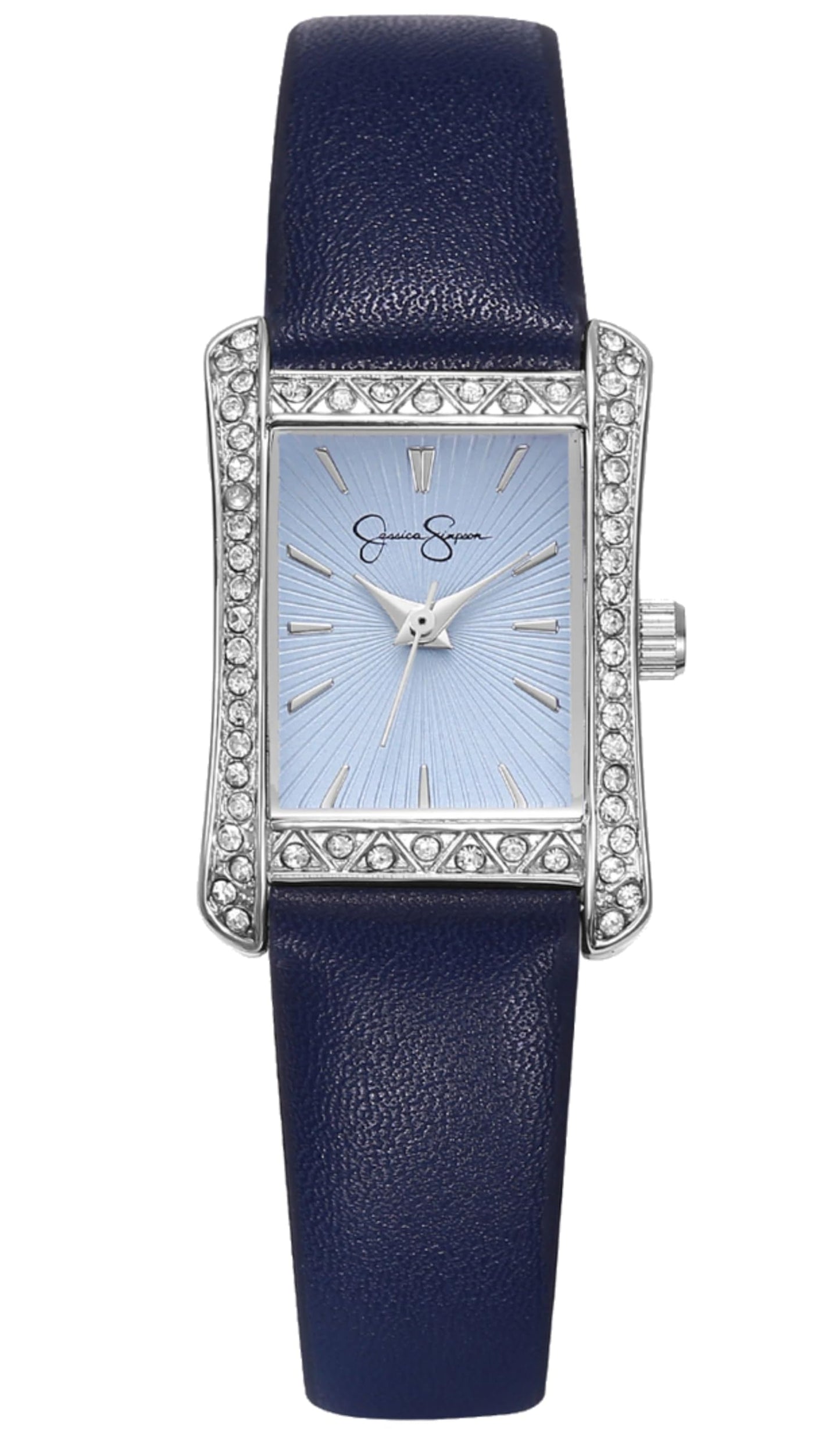 Jessica Simpson Women's Rectangle Watch, Crystal Accent Case, PU Leather