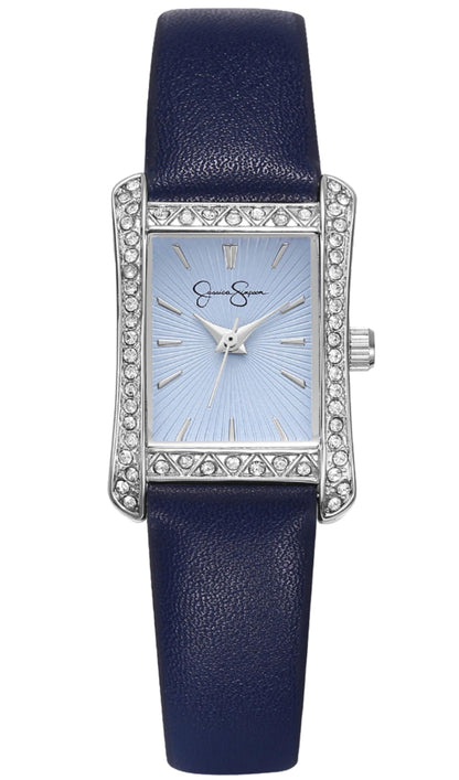 Jessica Simpson Women's Rectangle Watch, Crystal Accent Case, PU Leather