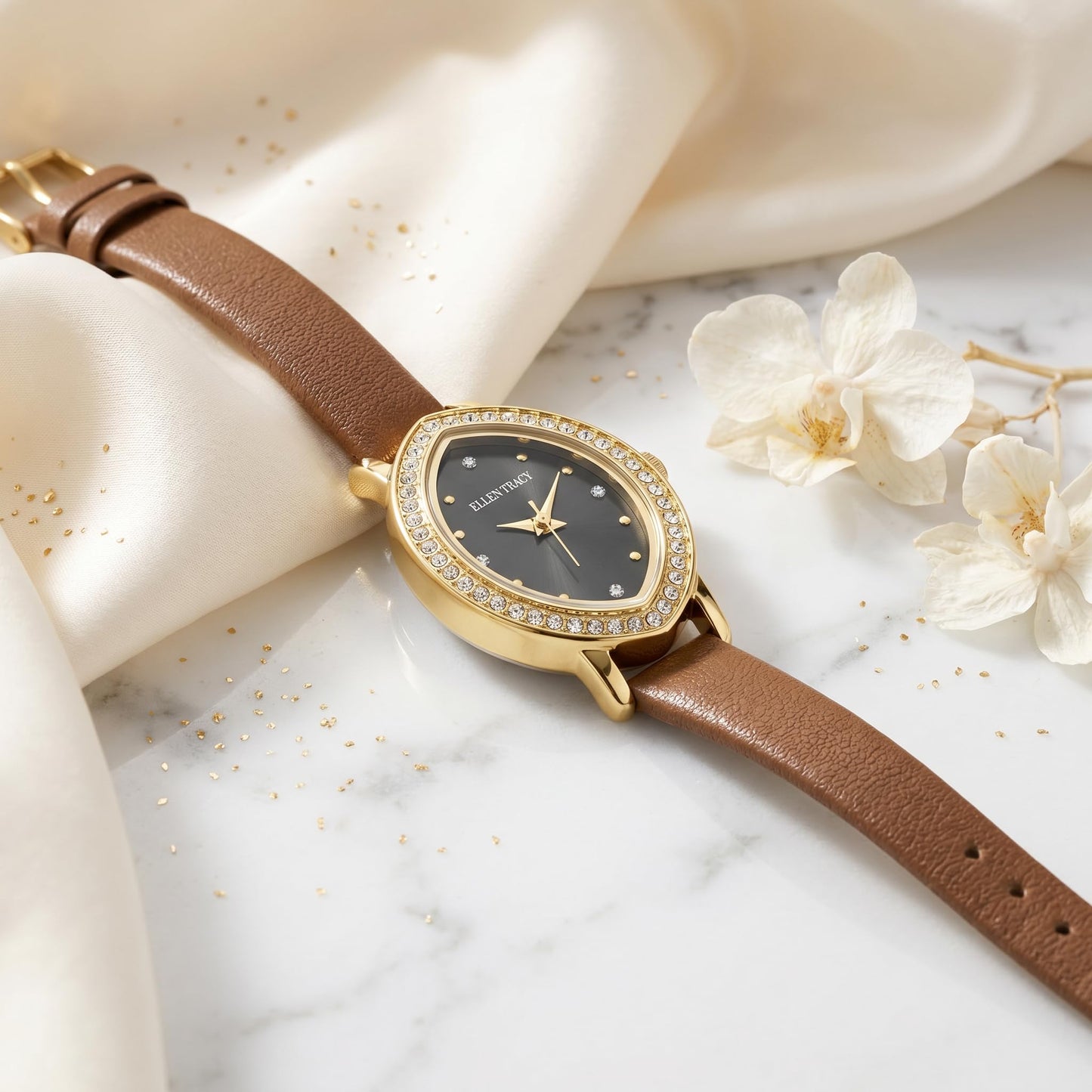 Ellen Tracy Women's 21mm Marquise Case Quartz Watch PU Strap