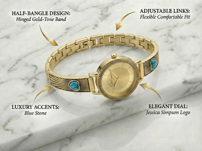 Jessica Simpson Women’s Round Gold Watch 28mm Champagne Textured Dial