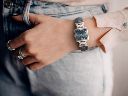 Jessica Simpson Women’s Square Silver Watch 23mm Teal Dial PU Strap