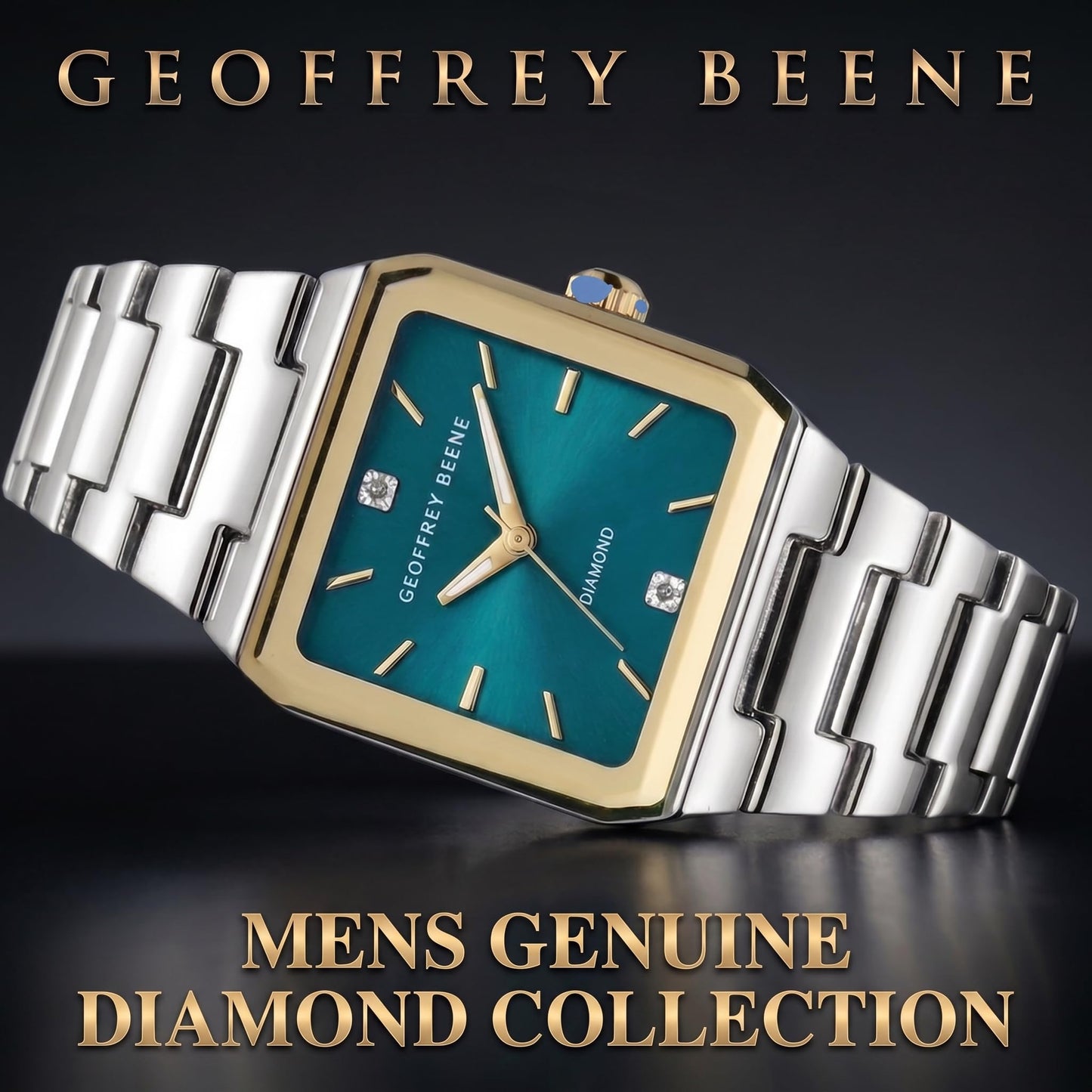 Geoffrey Beene Men's Square Two Tone Watch 33mm Teal Sunray Dial