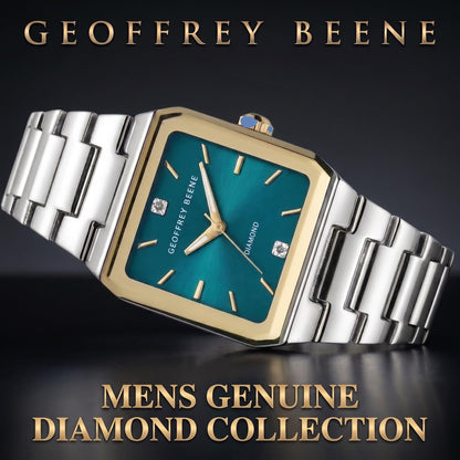 Geoffrey Beene Men's Square Two Tone Watch 33mm Teal Sunray Dial