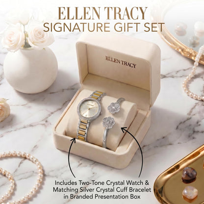 Ellen Tracy Women's Analog Watch – Round Case, Metal Bracelet with Foldover Clasp, Battery Powered Quartz, Elegant Gift for Her on Birthdays and Anniversaries