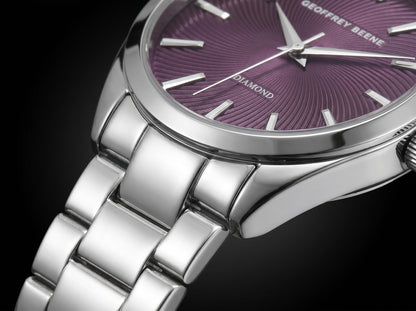 Geoffrey Beene Men’s Round Silver Watch 41mm Aubergine Textured Dial Bracelet Diamond Accent