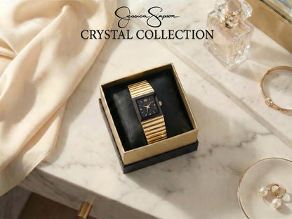 Jessica Simpson Women’s Rectangular Gold Watch 20mm Black Sunray Dial Crystal Dial