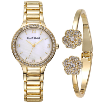 Ellen Tracy Women's 32mm Quartz Watch Solid Metal Band Foldover