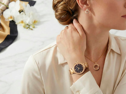ELLEN TRACY Women's 28mm Round Goldtone Watch and Jewelry Gift Set, Black Dial, Crystal Accents