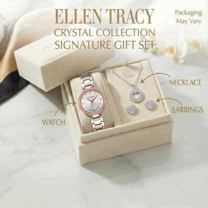 ELLEN TRACY Women's Analog Watch – Polished Round Case, Metal Bracelet, Foldover Clasp, Battery Powered Quartz, Designed for Women Who Dress with Intention