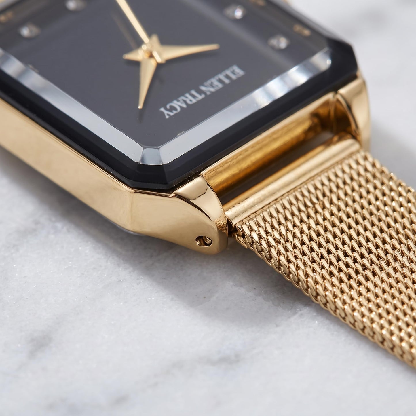 Ellen Tracy Women's 24mm Square Case Quartz Watch Metal Mesh Band