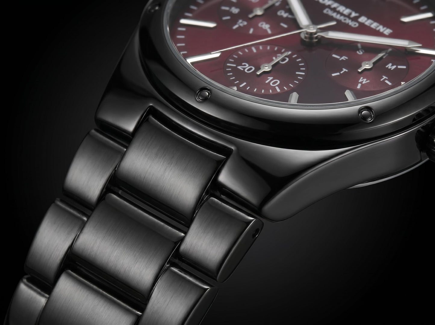 Geoffrey Beene Men’s Round Gunmetal Watch 42mm Aubergine Sunray Dial Bracelet Diamond Accent