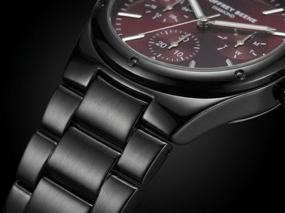 Geoffrey Beene Men’s Round Gunmetal Watch 42mm Aubergine Sunray Dial Bracelet Diamond Accent