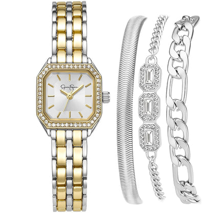 Jessica Simpson Women's 20mm Square Quartz Watch Metal Bracelet