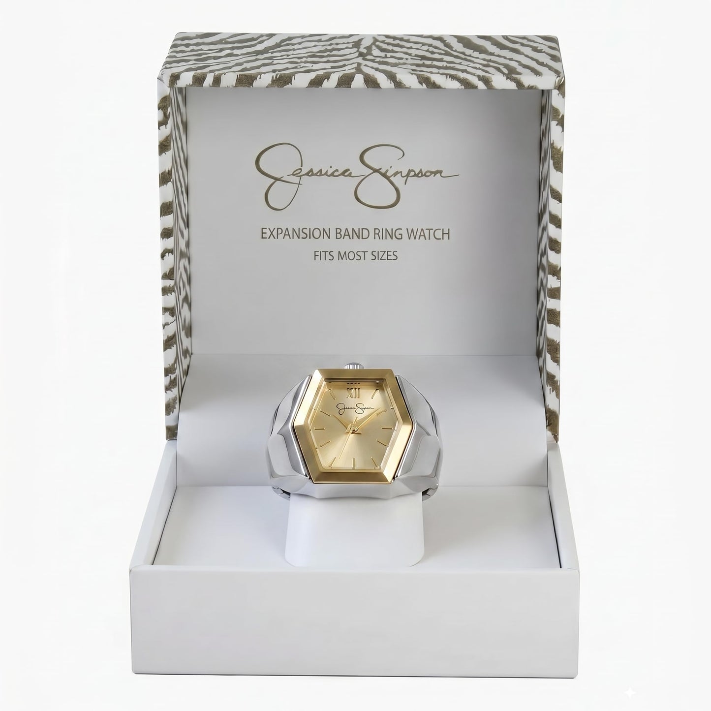 Jessica Simpson Women's Hexagon Quartz Watch Steel Expansion Band