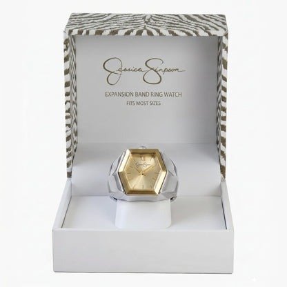 Jessica Simpson Women's Hexagon Quartz Watch Steel Expansion Band