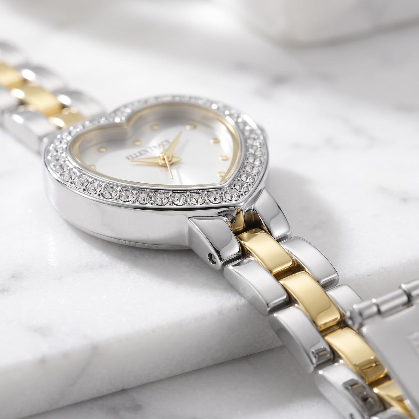 ELLEN TRACY Women's Heart-Shape Case Quartz Bracelet Watch Metal