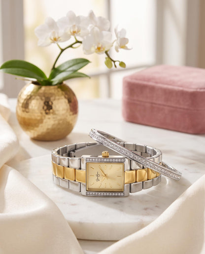 Jessica Simpson Women's 20mm Rectangular Quartz Watch Metal Bracelet