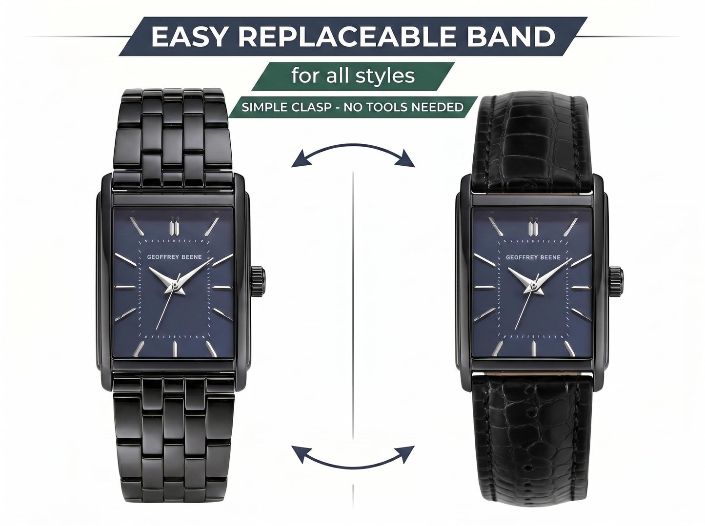 Geoffrey Beene Men’s Watch Set Rectangular Gunmetal 31mm Blue Sunray Dial Strap & Bracelet