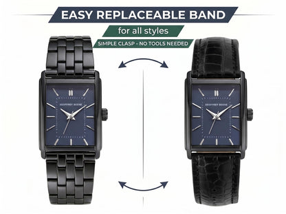 Geoffrey Beene Men’s Watch Set Rectangular Gunmetal 31mm Blue Sunray Dial Strap & Bracelet