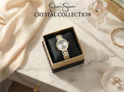 Jessica Simpson Women’s Round Two Tone Watch 28mm Silver Sunray Dial