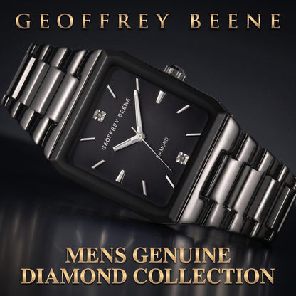 Geoffrey Beene Men’s Square Gunmetal Watch 33mm Black Sunray Dial Bracelet Diamond Accent