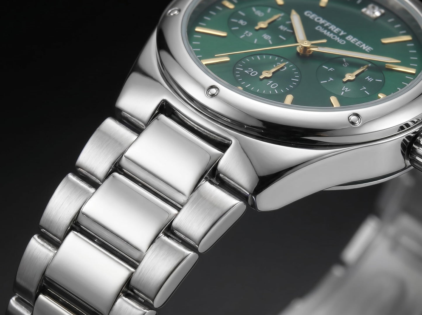 Geoffrey Beene Men’s Round Silver Watch 42mm Teal Sunray Dial Bracelet Diamond Accent