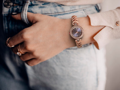 Jessica Simpson Women’s Round Rose Gold Watch 24mm Lavender Dial Crystal Bezel