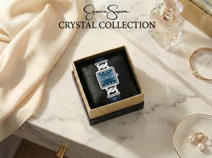 Jessica Simpson Women’s Square Silver Watch 23mm Teal Dial PU Strap