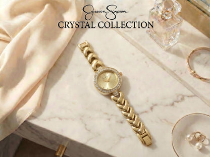 Jessica Simpson Women’s Round Gold Watch 24mm Champagne Dial Crystal Bezel