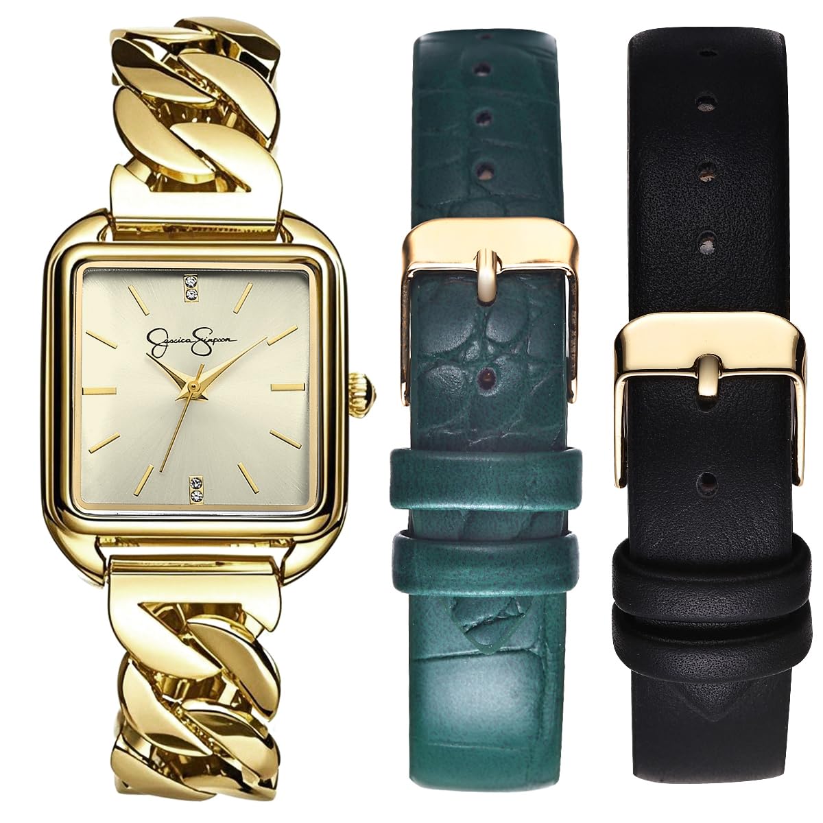 Jessica Simpson Women’s Watch Set Gold 29mm with 2 Extra Straps